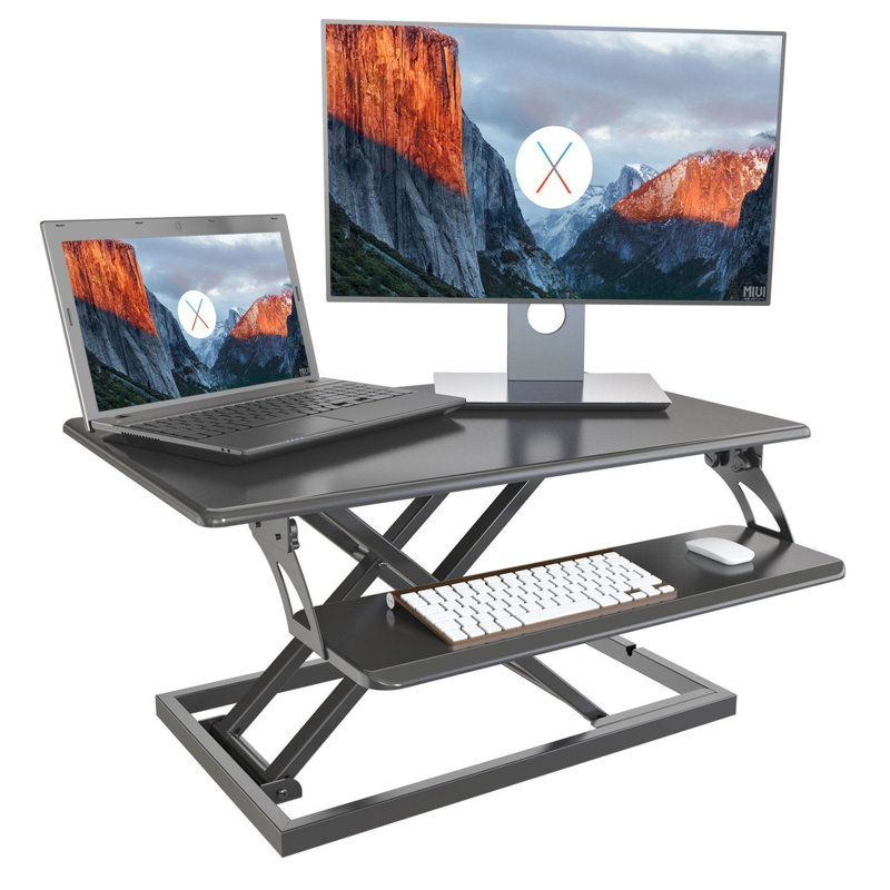 Inbox Zero Gibbon Adjustable Standing Desk Converter With Keyboard Tray, Ergonomic Tabletop Sit